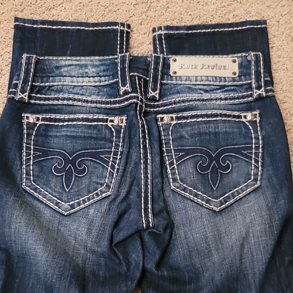 Rock Revival Women's Low Rise Straight Dark Blue Jean 27